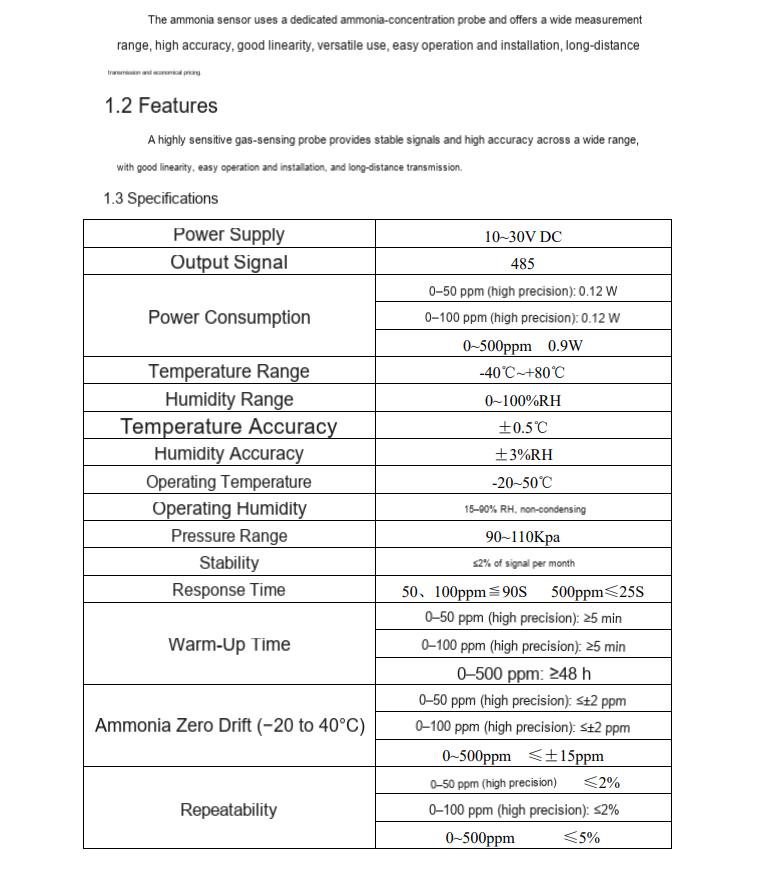 AY-300-NH3-RS Ammonia Transmitter — manufacturer information 4